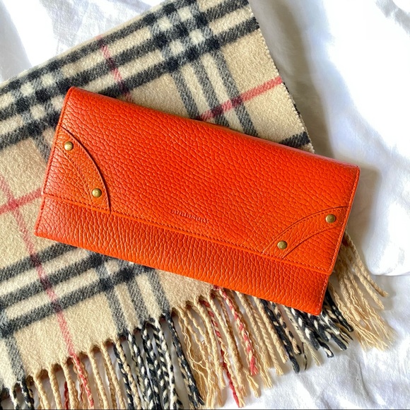 Burberry Handbags - Authentic Burberry Orange Pebbled Leather Wallet
